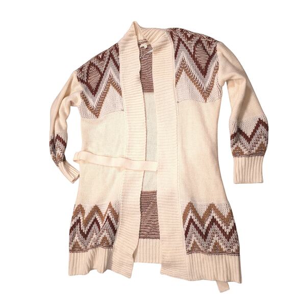 Kate & Sam Off White Belted Open Front Long Cardigan Thick Women Size L Warm - Picture 1 of 7